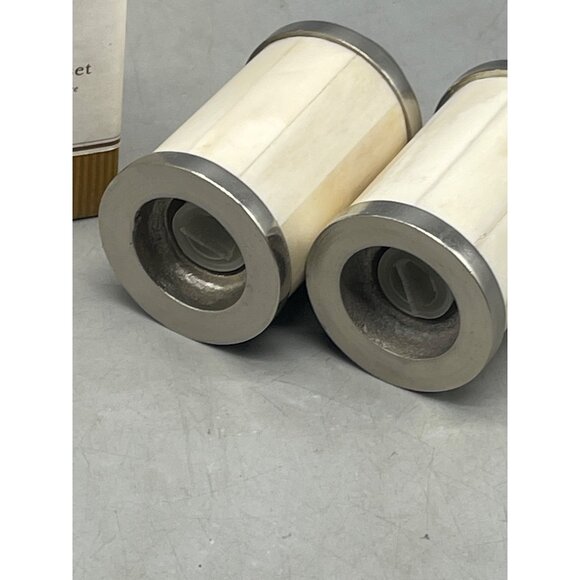 pottery barn tabletop bone inlay salt & pepper shakers set white silver READ NEW - Picture 5 of 5